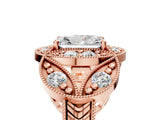 Rose gold Radiant Cut Halo Milgrain Diamond Engagement Ring with Leaf Band and Four-Prong Setting_8