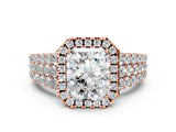 Rose gold Radiant Cut Halo Pavé Diamond Engagement Ring with Split Shank and Four-Prong Setting_3