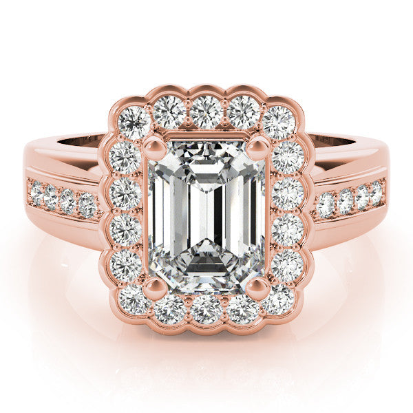 Rose gold Radiant Cut Halo Pave Band Four-Prong Ring 2