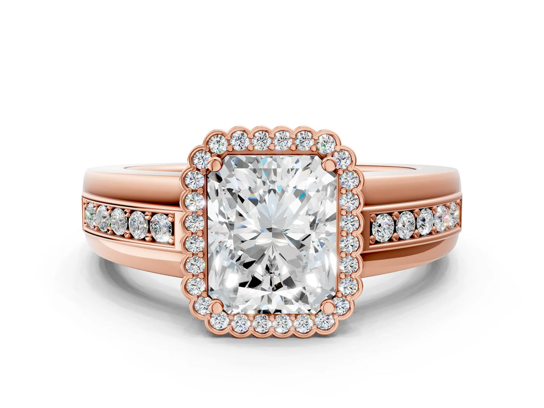 Rose gold Radiant Cut Halo Pave Band Four-Prong Ring_62