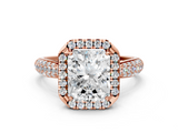 Rose gold Radiant Cut Halo Pave Band Four-Prong Setting Ring_20
