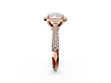Rose gold Radiant Cut Halo Pave Band Four-Prong Setting Ring_22