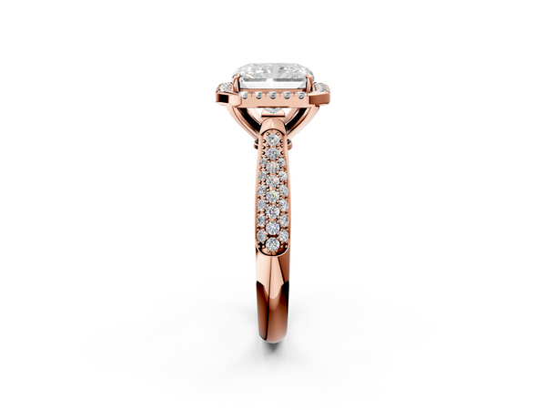 Rose gold Radiant Cut Halo Pave Band Four-Prong Setting Ring