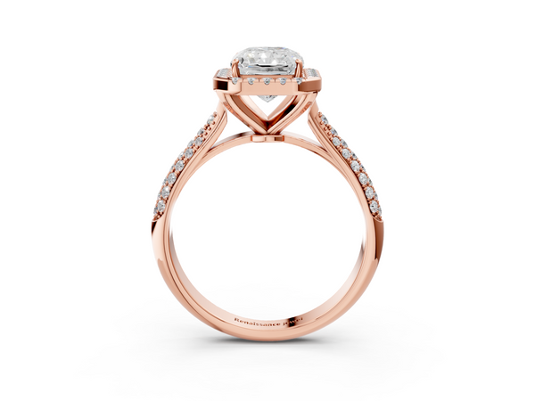 Rose gold Radiant Cut Halo Pave Band Four-Prong Setting Ring