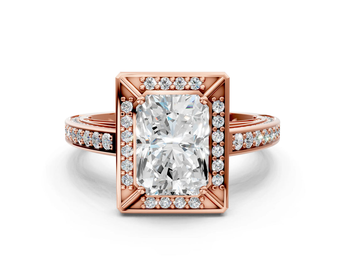 Rose gold Radiant Cut Halo Pave Split Shank Prong Setting Ring_44