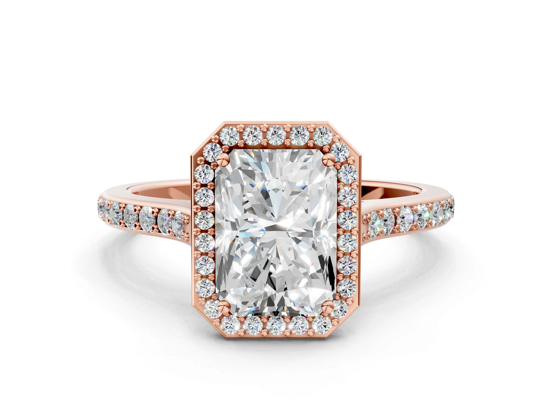 Rose gold Radiant Cut Halo Round Diamond Pavé Band with Four-Prong Setting_3