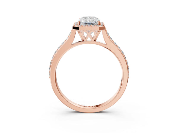 Rose gold Radiant Cut Halo Round Diamond Pavé Band with Four-Prong Setting