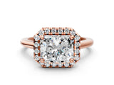 Rose gold Radiant Cut Halo Round Diamond Solitaire Engagement Ring with Pave Band and Four-Prong Setting_19