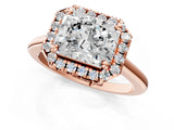 Rose gold Radiant Cut Halo Round Diamond Solitaire Engagement Ring with Pave Band and Four-Prong Setting_20