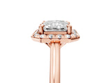Rose gold Radiant Cut Halo Round Diamond Solitaire Engagement Ring with Pave Band and Four-Prong Setting_24