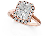 Rose gold Radiant Cut Halo Round Diamond Solitaire Ring with Pavé Band and Four-Prong Setting_1