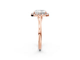 Rose gold Radiant Cut Halo Round Diamond Solitaire Ring with Pavé Band and Four-Prong Setting_2