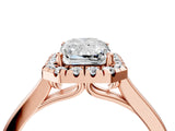 Rose gold Radiant Cut Halo Round Diamond Solitaire Ring with Pavé Band and Four-Prong Setting_4