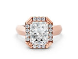 Rose gold Radiant Cut Halo Solitaire Engagement Ring with Square Band and Four-Prong Setting_12