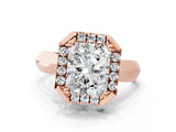 Rose gold Radiant Cut Halo Solitaire Engagement Ring with Square Band and Four-Prong Setting_153