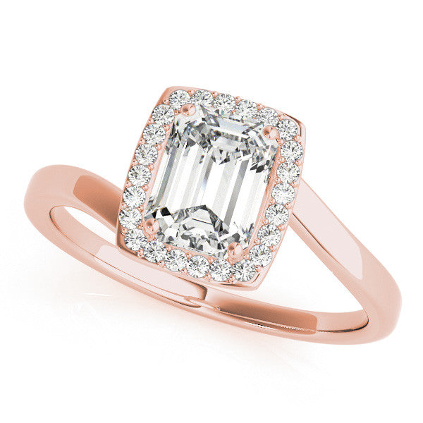 Rose gold Radiant Cut Halo Solitaire Ring with Channel Band and Four-Prong Setting 1