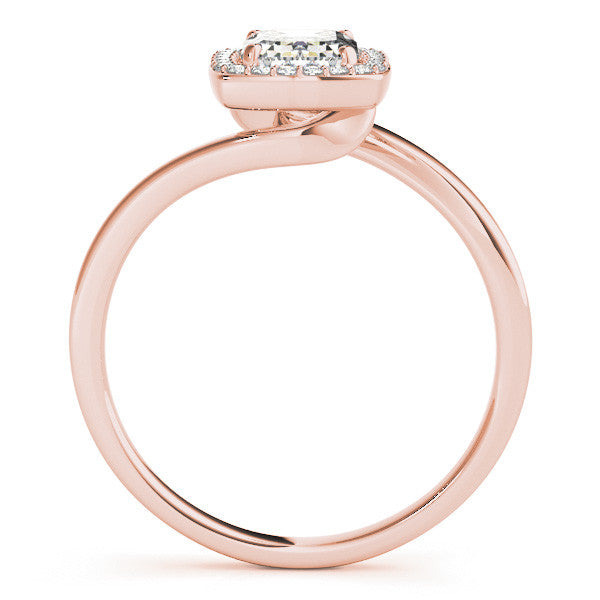 Rose gold Radiant Cut Halo Solitaire Ring with Channel Band and Four-Prong Setting