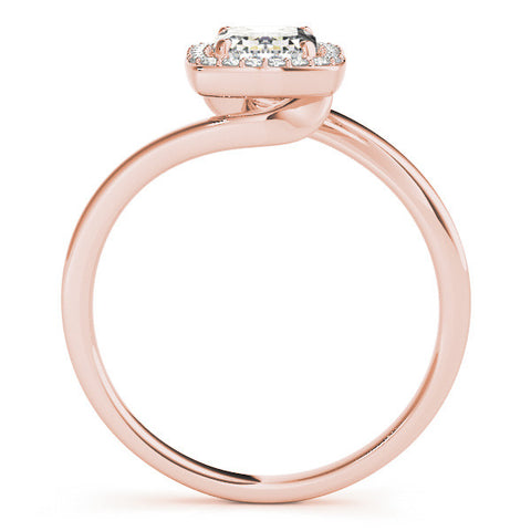 Rose gold Radiant Cut Halo Solitaire Ring with Channel Band and Four-Prong Setting