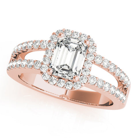 Rose gold Radiant Cut Halo Split Shank Diamond Ring with Four-Prong Setting 1