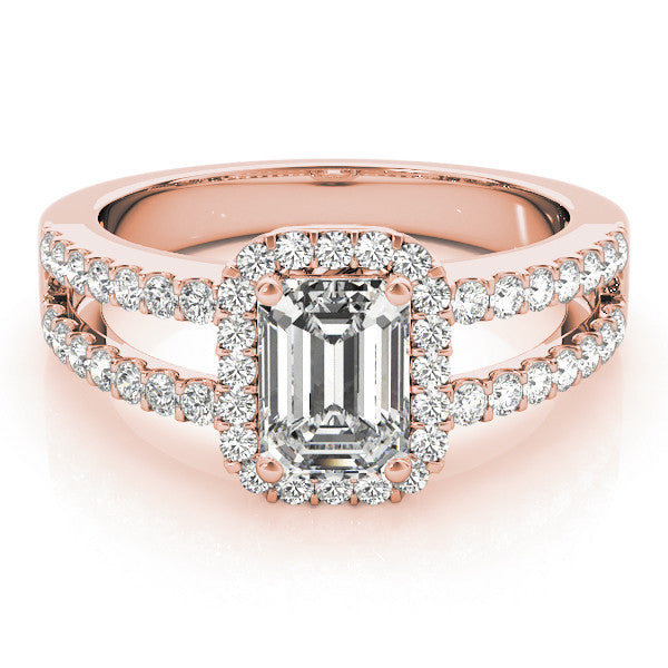Rose gold Radiant Cut Halo Split Shank Diamond Ring with Four-Prong Setting 2