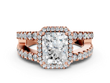 Rose gold Radiant Cut Halo Split Shank Diamond Ring with Four-Prong Setting_67