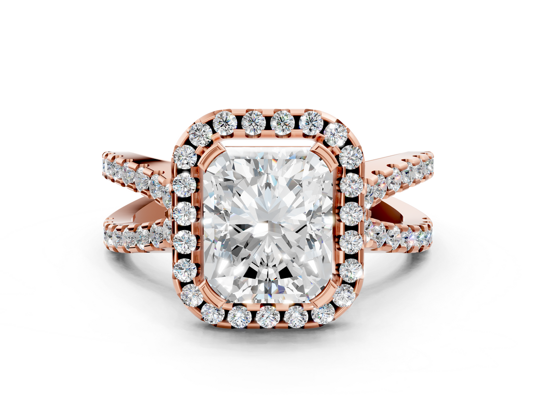 Rose gold Radiant Cut Halo Split Shank Pave Set Ring_66