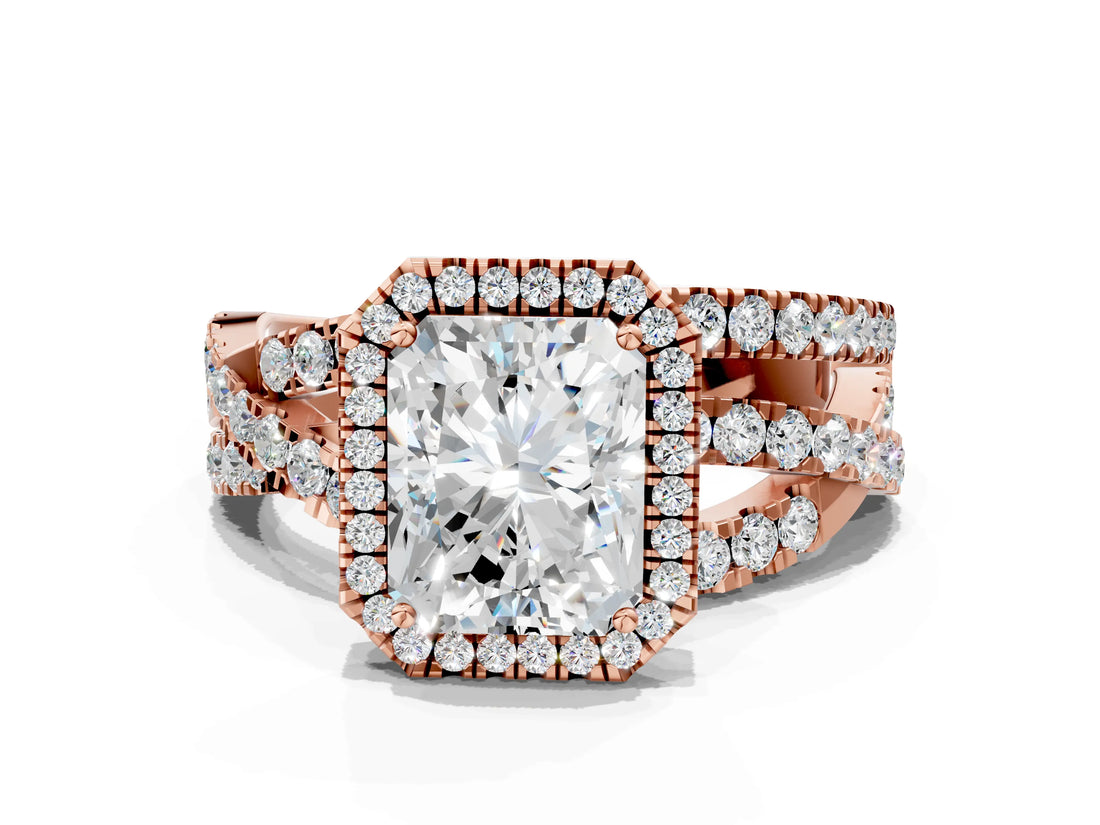 Rose gold Radiant Cut Halo Split Shank Prong Setting Ring_12
