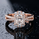 Rose gold Radiant Cut Halo Split Shank Ring with Prong Setting_9