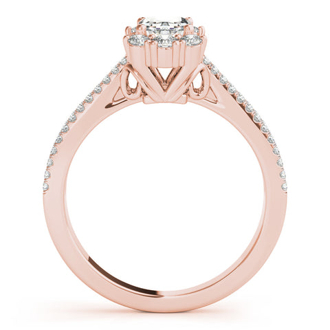 Rose gold Radiant Cut Halo Split Shank Ring with Prong Setting