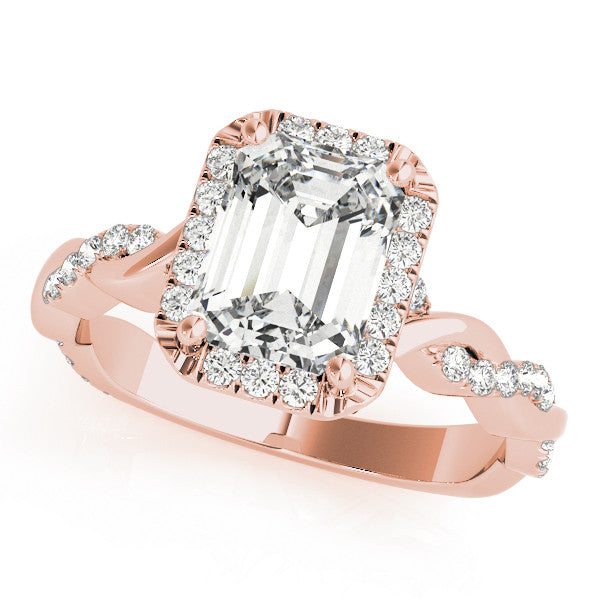 Rose gold Radiant Cut Halo Twisted Band Four-Prong Ring 1