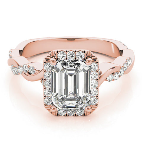 Rose gold Radiant Cut Halo Twisted Band Four-Prong Ring 2