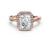 Rose gold Radiant Cut Halo Twisted Band Four-Prong Ring_50