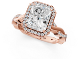Rose gold Radiant Cut Halo Twisted Band Four-Prong Ring_51