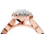 Rose gold Radiant Cut Halo Twisted Band Four-Prong Ring_54