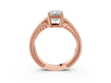 Rose gold Radiant Cut Milgrain Channel Set Engagement Ring with Solitaire Prong Setting_59