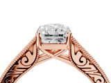 Rose gold Radiant Cut Pave Band Milgrain Solitaire Ring_10