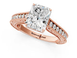 Rose gold Radiant Cut Pave Band Milgrain Solitaire Ring_26