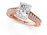 Rose gold Radiant Cut Pave Band Milgrain Solitaire Ring_38