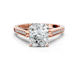 Rose gold Radiant Cut Solitaire Cathedral Diamond Engagement Ring with Channel-Set Band and Four-Prong Setting_3