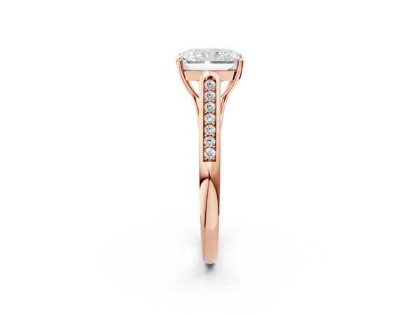 Rose Gold Radiant Cut Cathedral Solitaire Engagement Ring Setting with Channel Set Band
