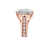 Rose gold Radiant Cut Solitaire Cathedral Diamond Engagement Ring with Channel-Set Band and Four-Prong Setting_8