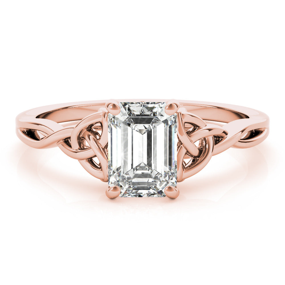 Rose gold Radiant Cut Solitaire Celtic Knot Ring with Four-Prong Setting