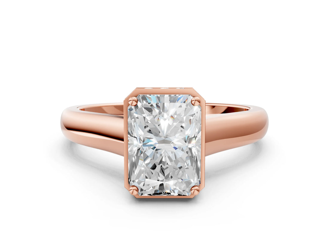 Rose gold Radiant Cut Solitaire Diamond Engagement Ring with Four-Prong Setting and Tapered Band_3