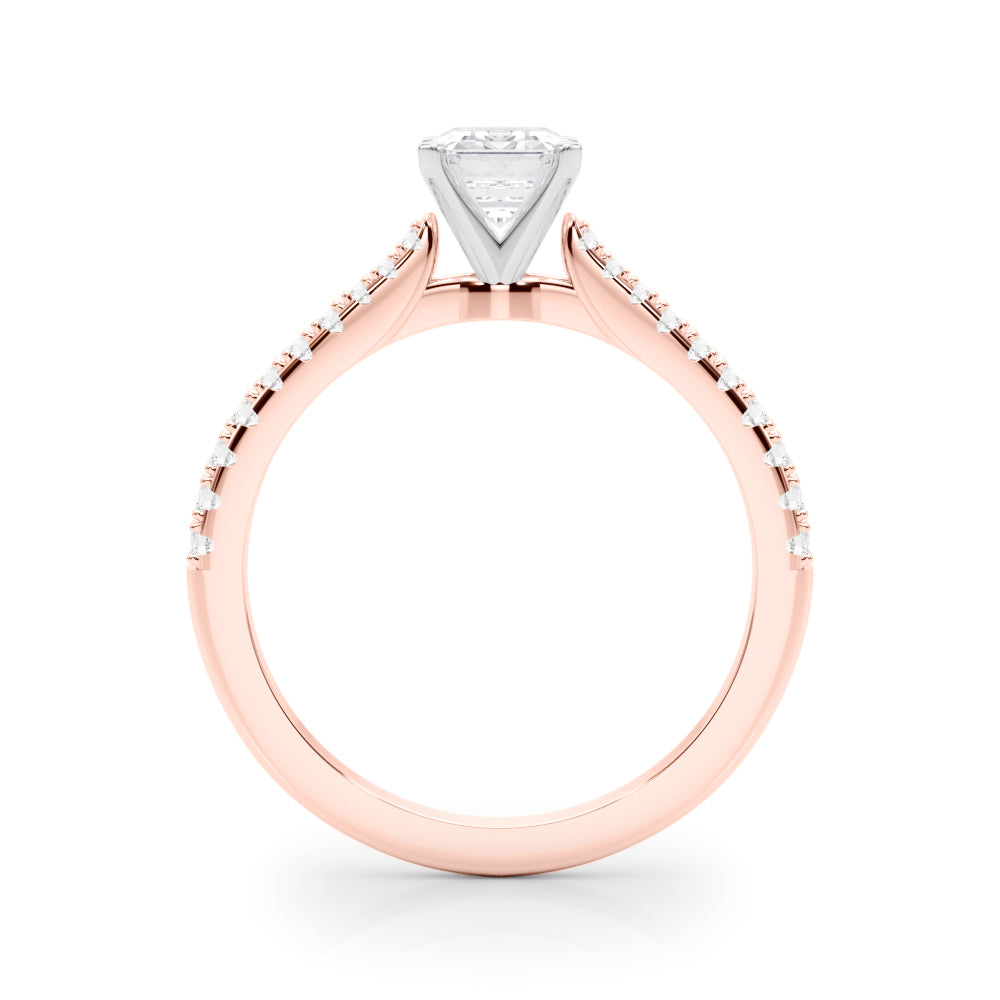 Rose gold Radiant Cut Solitaire Diamond Engagement Ring with Pave Band and Four-Prong Setting 1