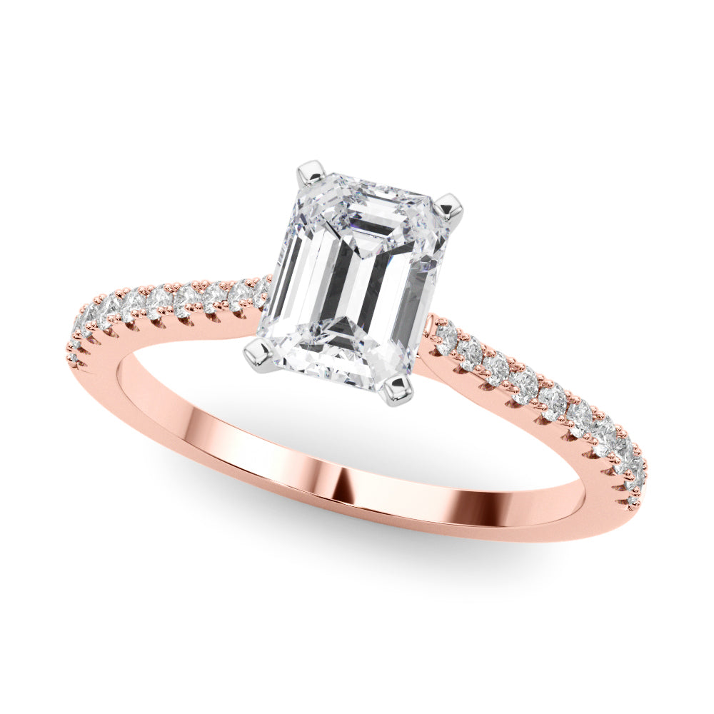 Rose gold Radiant Cut Solitaire Diamond Engagement Ring with Pave Band and Four-Prong Setting 2