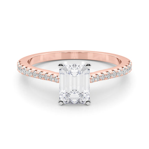 Rose gold Radiant Cut Solitaire Diamond Engagement Ring with Pave Band and Four-Prong Setting