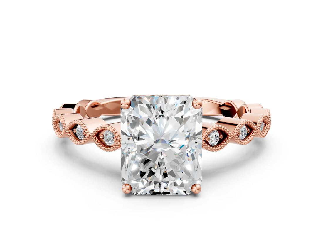 Rose gold Radiant Cut Solitaire Diamond Ring with Infinity Twist Band and Four-Prong Setting_13