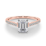 Rose gold Radiant Cut Solitaire Diamond Ring with Pave Band and Four-Prong Setting