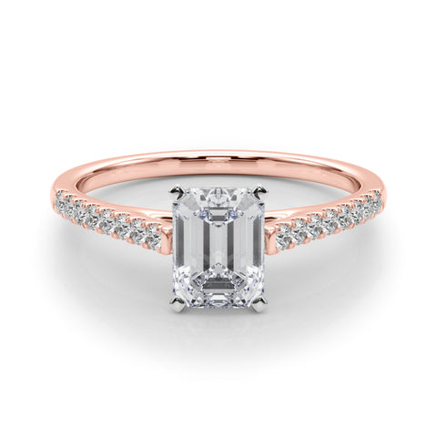 Rose gold Radiant Cut Solitaire Diamond Ring with Pave Band and Four-Prong Setting