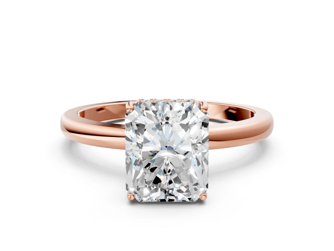 Rose gold Radiant Cut Solitaire Diamond Ring with Prong Setting and Plain Band_3